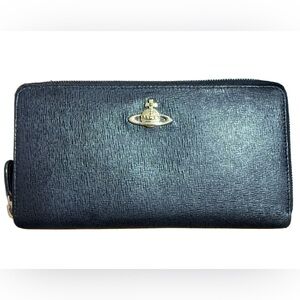 Vivienne Westwood Black Saffiano Leather Zip Wallet with Orb Emblem